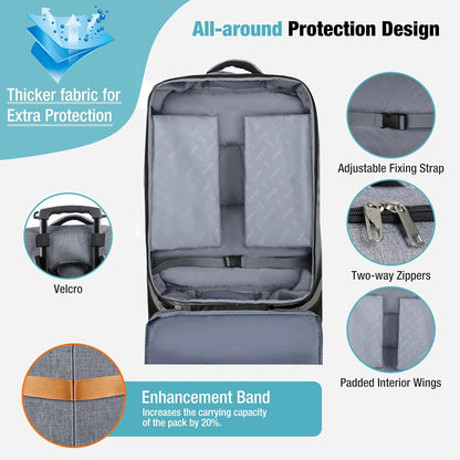 Padded Car Seat Travel Bag for Airplane with Wheels, Heavy Duty Carseat Bags for Air Travel, Rolling Gate Check Backpack and Dolly Carrier, Storage for Baby Essentials, Grey