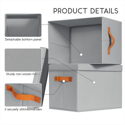 Storage Bins with Lids - Large Fabric Closet Bins with Lid, 5 Pack Clothes Organizers and Storage, Collapsible Stackable Cube Basket for Home, Office, Dorm, Grey