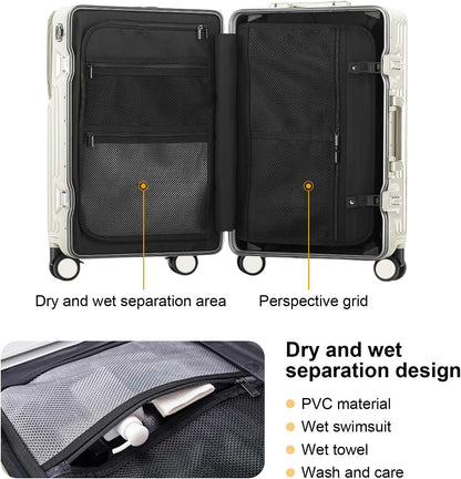 Zipperless Luggage, Polycarbonate Aluminum Hard Shell, Expandable Carry-On Suitcase with Spinner Wheels, Hard Shell Suitcase, 24 Inch Cabin