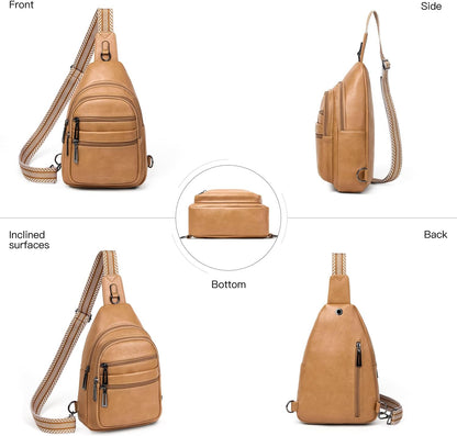Sling Bag for Women Cross Body Purse Fanny Pack Sling Backpack Vegan Leather Shoulder Crossbody Bag Travel Tan