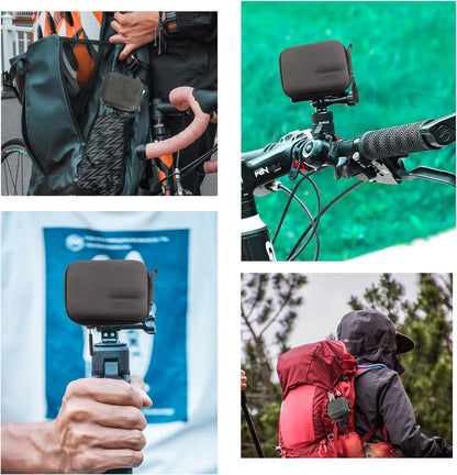 FiTSTILL Grey PU Mini Carrying Case for Go Pro Hero 12/11/10/9/8/7/(2018)/6/5 Black,Hard Shell Travel Storage Case for DJI Osmo Action,AKASO,Campark,YI Action Camera and More