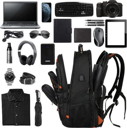 18.4 Laptop Backpack Women Men, 55L-60L Flight Approved Extra Large Travel Backpack RFID Anti Theft and TSA Friendly Backpack, Water Resistant College School Heavy Duty With USB Charging Port, Orange