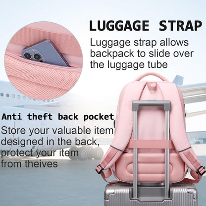 Laptop Backpack,Business Travel Anti Theft Slim Durable Laptops Backpack with USB Charging Port,Water Resistant College Computer Bag for Women & Men Fits 15.6 Inch Laptop and Notebook-Light Pink