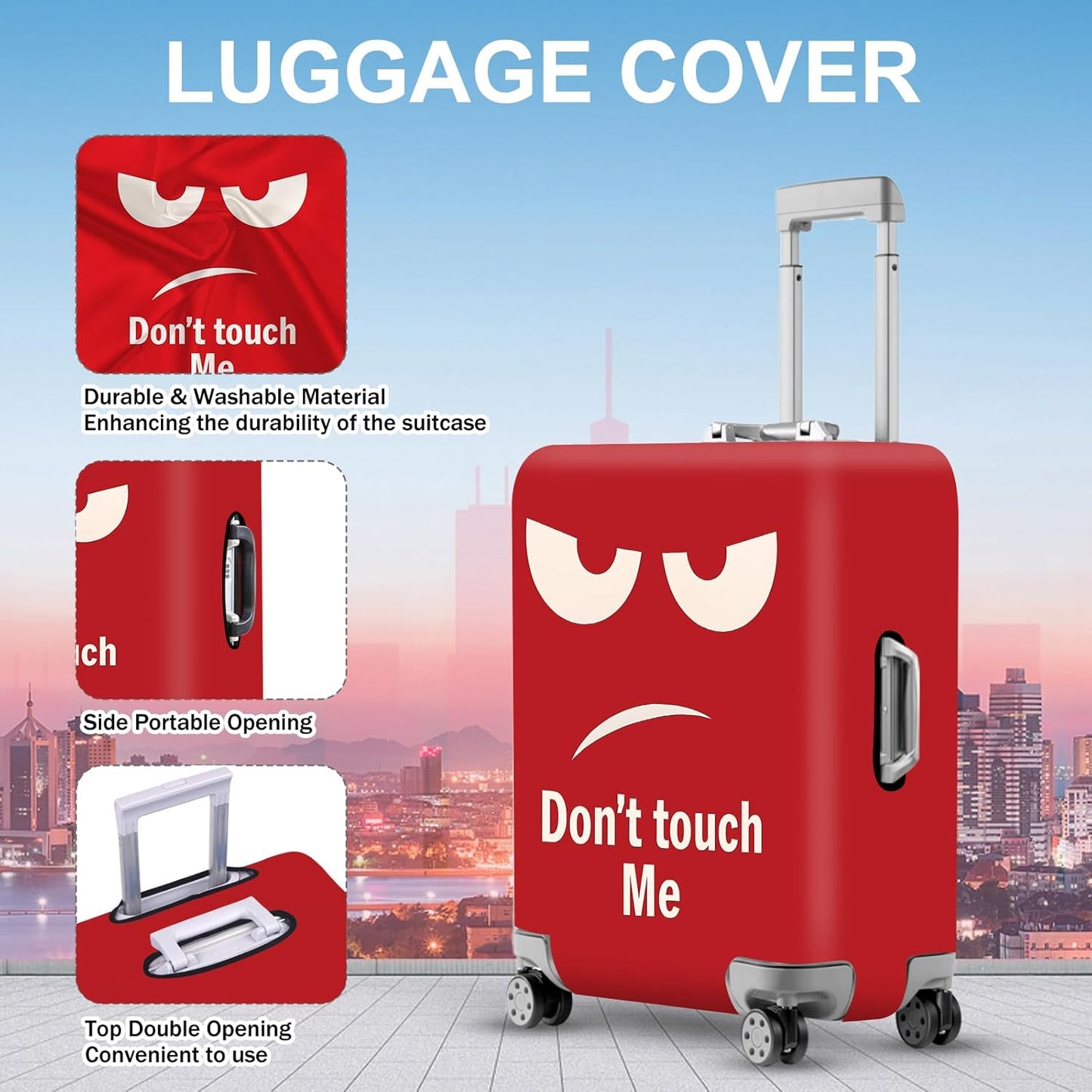 ANNA QUEEN Funny Luggage Cover, Don't Touch Me Red Face Design, Stretchable, Washable Travel Protector for 20-22 Inch Luggage