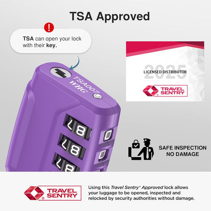 Puroma 2 Pack TSA Approved Luggage Locks, 4 Digit Combination Travel Locks Resettable Code Lock with Zinc Alloy Body for Suitcase, Toolbox, Backpack, Bag, Gym Locker (Purple)