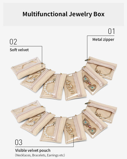 Vlando 12 Pcs Travel Jewelry Organizer Velvet Jewelry Pouch with Zipper Clear Travel Jewelry Bag for Travel Business Trip Mother‘s Day Gift for Mom Wife Women