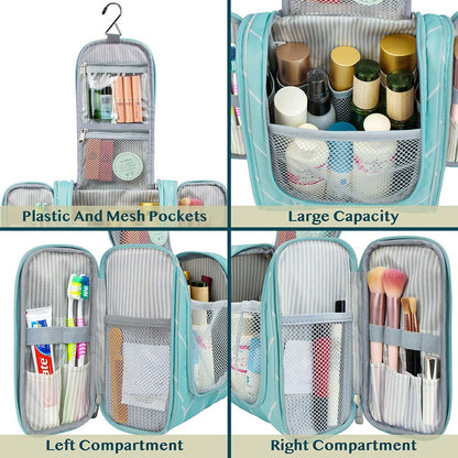 PAVILIA Toiletry Bag Travel Bag for Women Men, Hanging Cosmetic Organizer, Water Resistant Makeup Bag for Accessories Toiletries, Large Travel Essentials Kit (Teal Chevron)