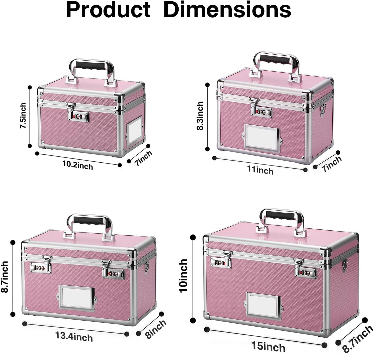 13.4 x 8 x 8.7 Inch Lockable Storage Box with Combination Lock, Portable Safe for Documents, Medicine, Cash & Valuables, Medicine Lock Box with Label Slot for Home, Office & Travel - Pink
