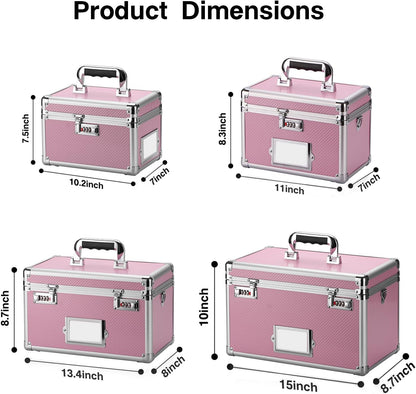 11 x 7 x 8.3 Inch Lockable Storage Box with Combination Lock, Portable Safe for Documents, Medicine, Cash & Valuables, Medicine Lock Box with Label Slot for Home, Office & Travel - Pink