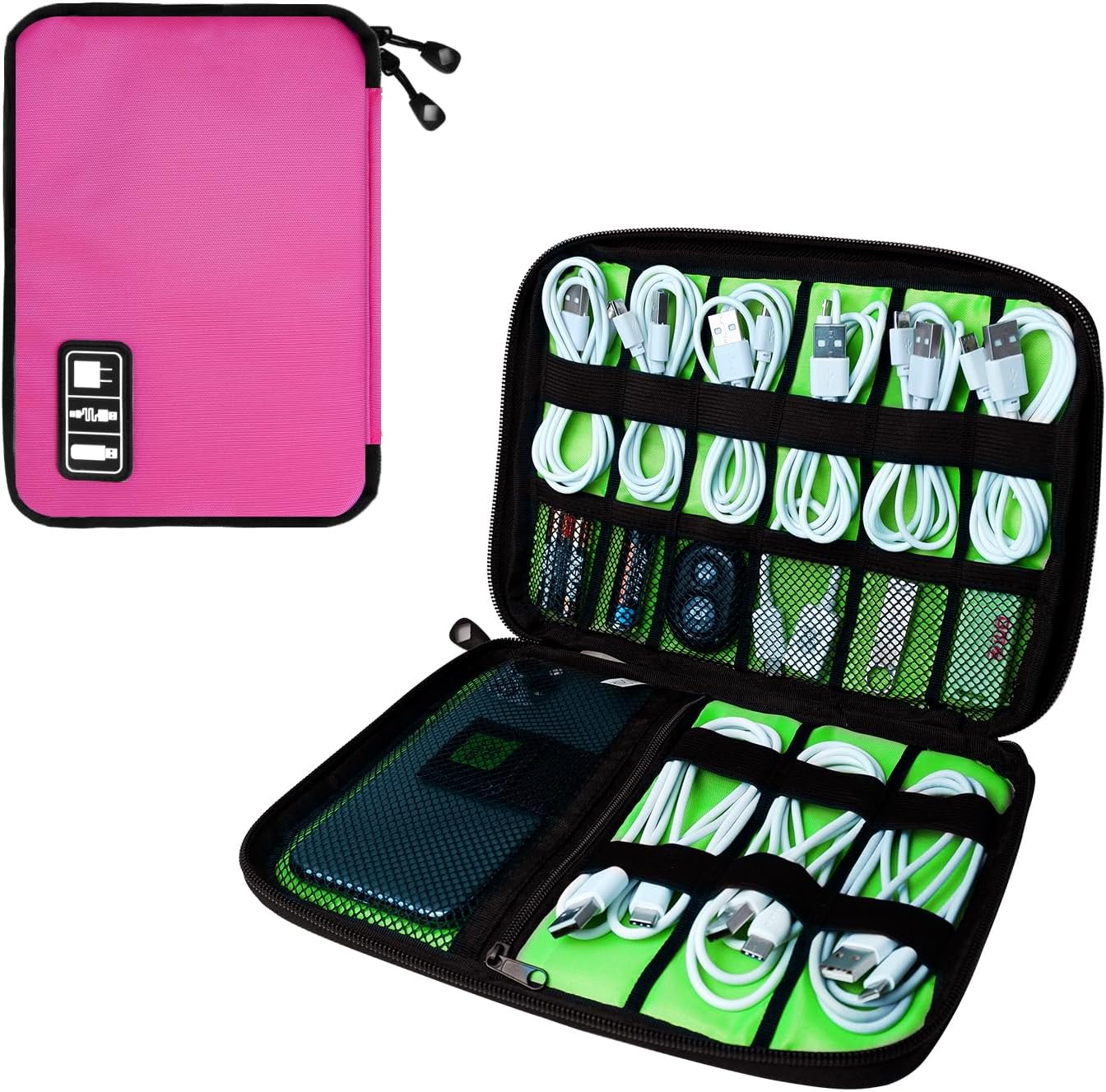 Electronics Travel Organizer,Portable Waterproof Electronic Travel Storage Bag for Small Charging Cord Storage,Charger,SD Card etc,for Travel,Business-Rose Red