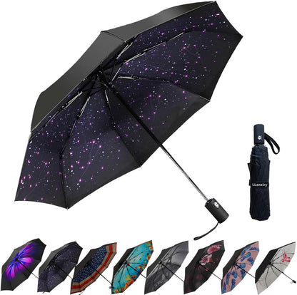 LLanxiry Compact Travel Umbrella, Mini Windproof Umbrellas for Rain & Sun, Small Lightweight Outdoor UV Umbrella, Portable Folding Umbrellas for Travel