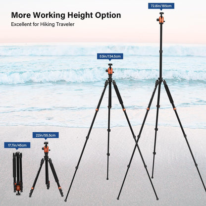 Geekoto 73-Inch Camera Tripod - Lightweight DSLR Tripod with 360° Ball Head & Quick Release Plate, Supports Up to 33.07 lbs, Portable for Travel & Outdoor Photography