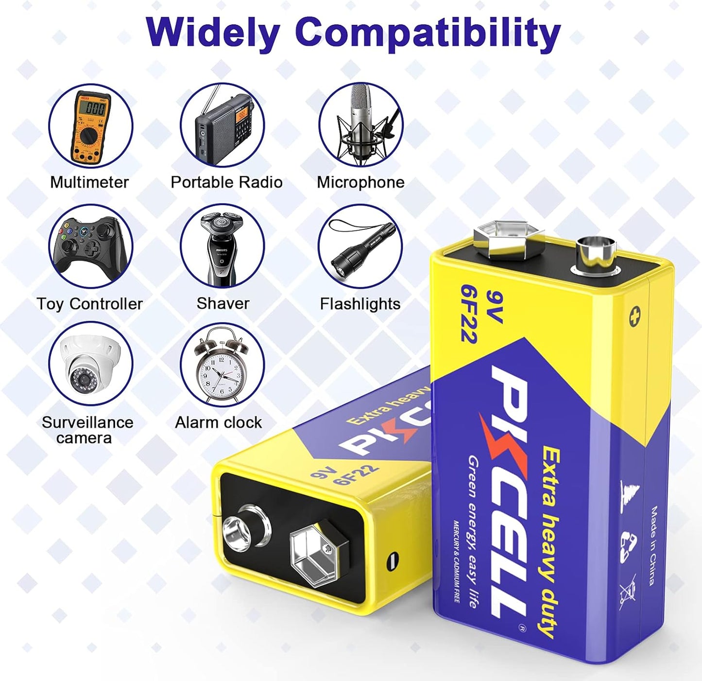 9V 6F22 Batteries High-Power Batteries Long Battery Life 9 Volt Carbon Batteries 3 Years Shelf Life, Leak-Proof 9V Batteries Suitable for Smoke Detectors and Other Electronic Products (24-Counts)