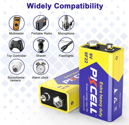 9V 6F22 Batteries High-Power Batteries Long Battery Life 9 Volt Carbon Batteries 3 Years Shelf Life, Leak-Proof 9V Batteries Suitable for Smoke Detectors and Other Electronic Products (24-Counts)