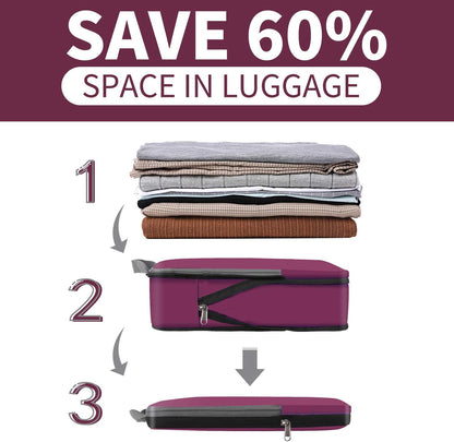 BAGAIL 4 Set/6 Set/8 Set Compression Packing Cubes Travel Accessories Expandable Packing Organizers (Cloth Pattern, 4-Burgundy)