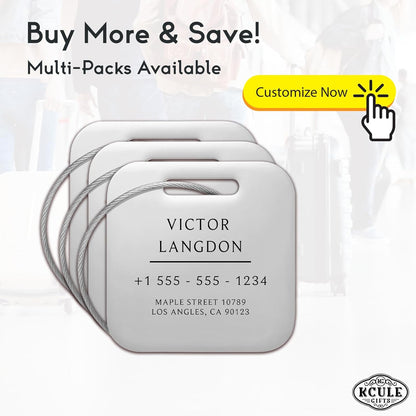 Stainless Luggage Tags for Suitcases: Metal Personalized Luggage Tags and Bags with Customizable Texts (Silver)