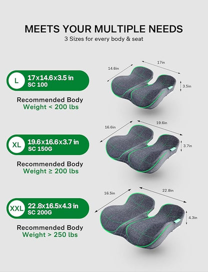 Seat Cushion, SC 150G Seat Cushions for Office Chairs, Car Seat, Wheelchair - Sciatica & Tailbone & Coccyx Pain Relief Pillow for Driver Sedentary People（Size:19.6 * 16.6 * 3.7 in-Grey）