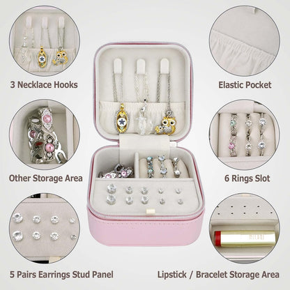 Travel Small Portable Mini Jewelry Box for Rings Earrings Necklaces and Lipstick Pink
