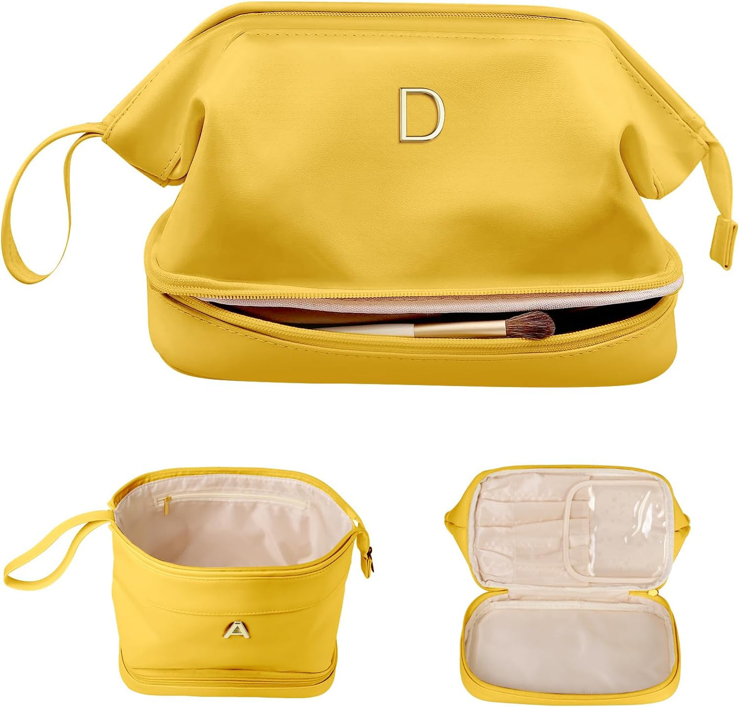 Honeymoon Gifts, Initial Makeup Bag, Travel Gifts, Personalized Bags, Waterproof Double Layer Cosmetic Bag, Large Capacity PU Leather Makeup Bags Letter Travel Toiletry Bag, Friend Gifts
