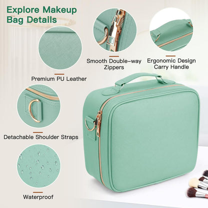 Travel Makeup Bag with LED Mirror, Cosmetic Bags for Women with Light up Mirror, Travel Essentials Makeup Organizer, Makeup Case with Adjustable Dividers and Brush Holder, 3 Color Lights