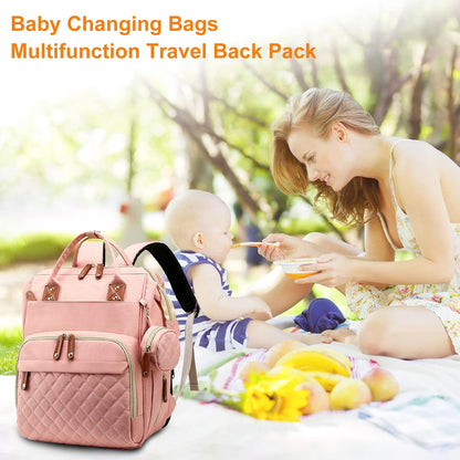 Diaper Bag, Backpack with Changing Station, Waterproof Baby Bag for Boys & Girls, USB Charging Port for Parents, Travel Backpack Baby Essentials & Lovely Baby Shower Gifts, Pink