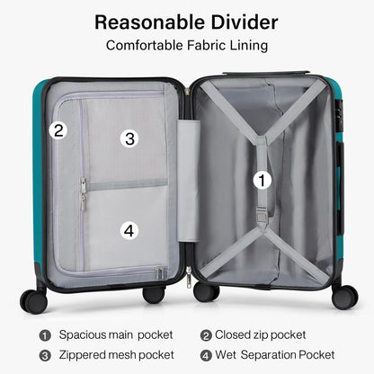 Hanke 3 Piece Hard Shell Luggage Sets with Spinner Wheels Lightweight Large Suitcase for Women Men Travel Carry On Luggage 20/24/28 Inch Luggage,Caribbean Blue