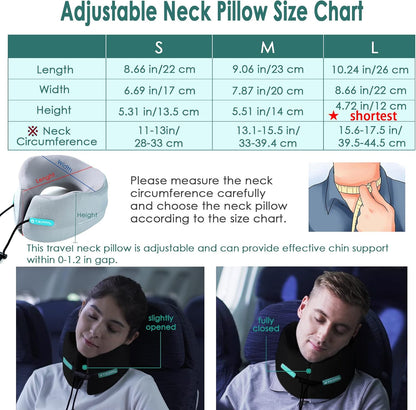 GOLDORANGE Travel Pillow Neck Chin Head Support 100% Pure Memory Foam Neck Pillows for Long Flights Airplane Car Office Sleeping Rest Portable Plane Accessories Black S