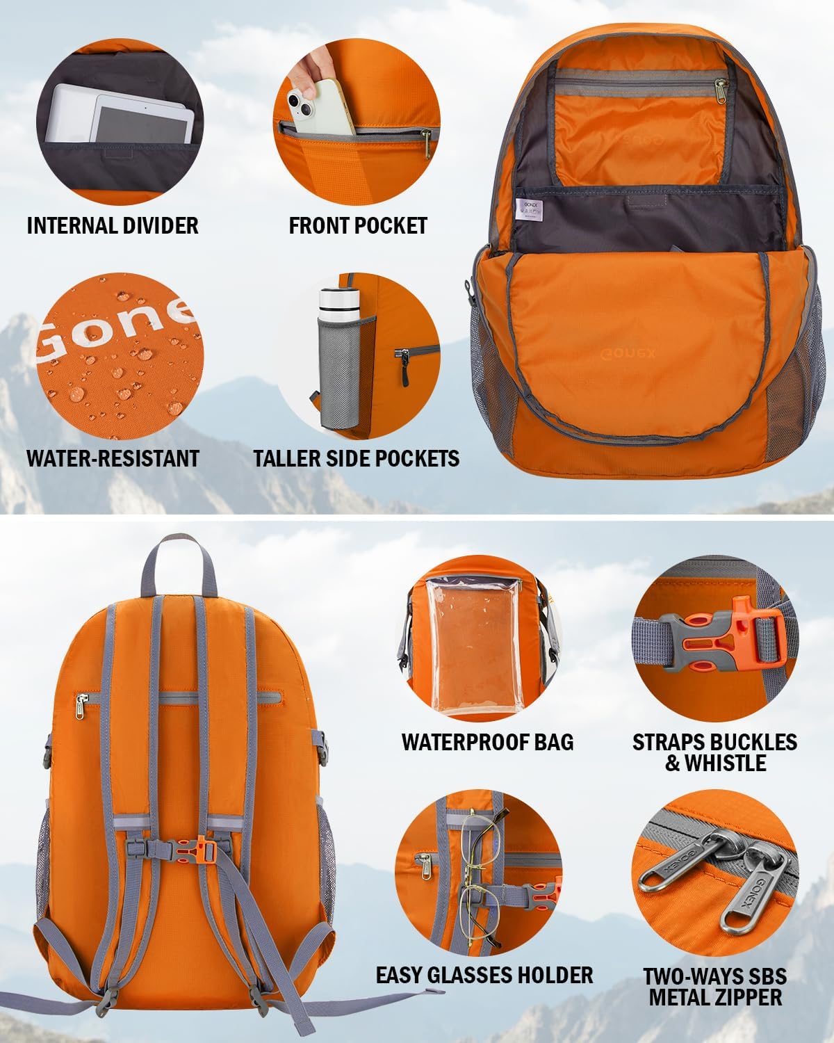 Gonex 30L Ultra Lightweight Packable Backpack, Handy Foldable Daypack for Camping Outdoor Travel Cycling Backpacking