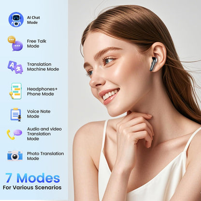 AI Translation Earbuds Real Time with Audio and Video Calls, 164 Language/7 Translation Modes Translator Earbuds Bluetooth 5.4 with APP, 48H AI Ear Buds Translator Device for Business/Learning/Travel