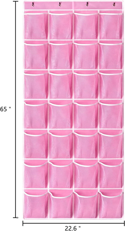 KEEPJOY 28 Pocket Over The Door Shoe Organizer, 2Pack Hanging Shoe Organizer for Door, Hanging Door Shoe Holder Rack with Mesh Pockets Large Size 65 x 23 inch (Pink-2Pack)