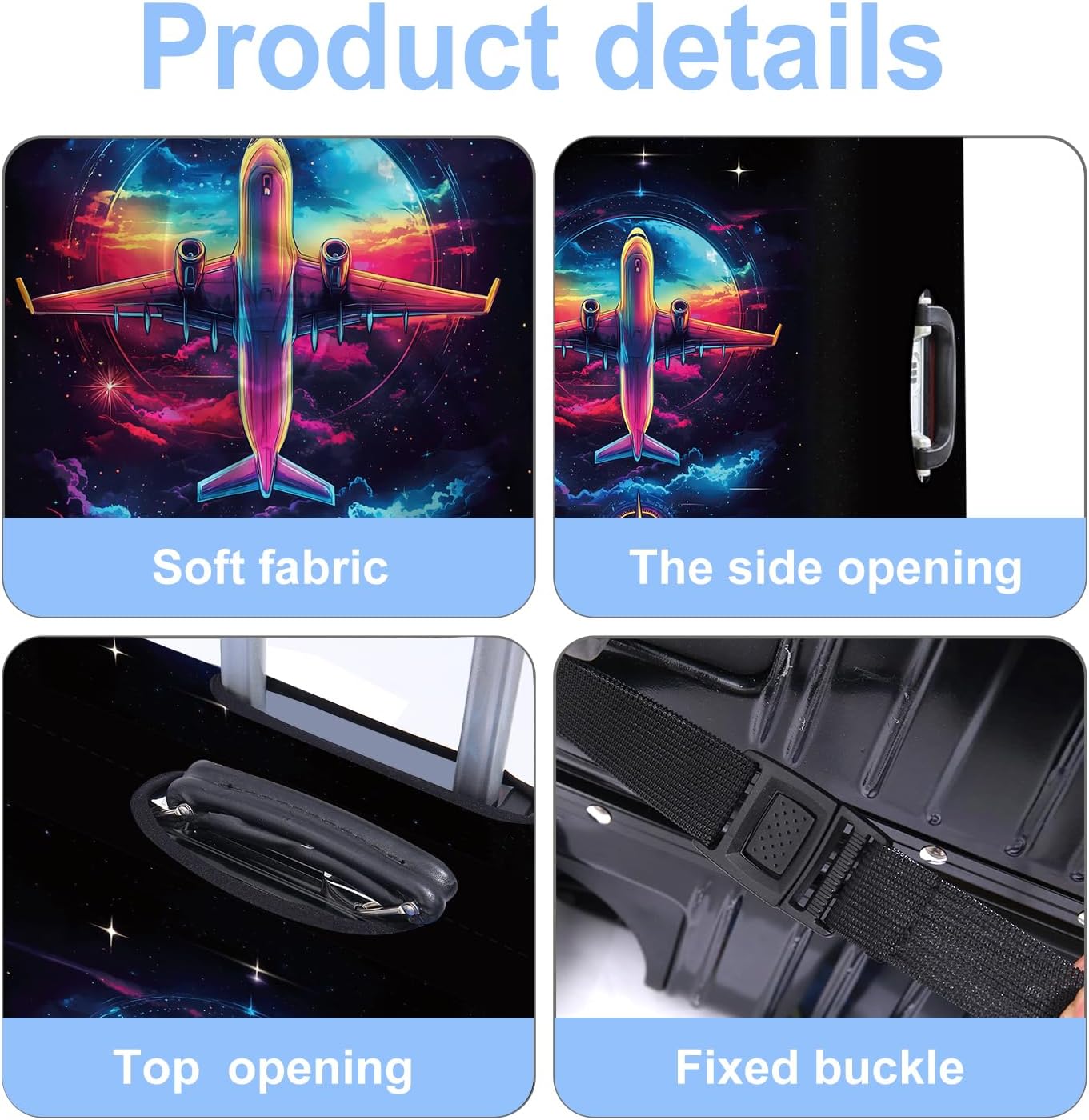 Luggage Cover Washable Suitcase Protector Anti-scratch Suitcase cover Fits 20-34 Inch Luggage (Aircraft, M(24-26inch suitcase))