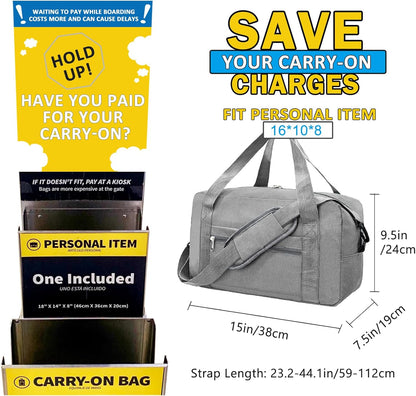 15 Inch Small Carry On Bags for Airplanes Spirit Airlines Personal Item Bag Underseat Foldable Travel Duffle Gym Bags for Women Men(20L, Dark Grey)