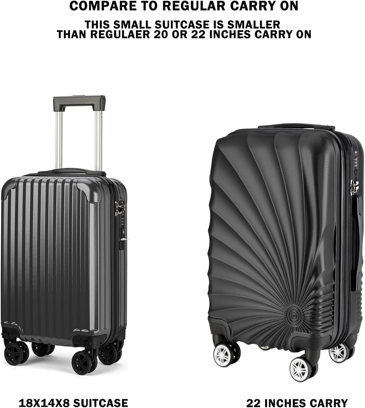 Personal Item Small Suitcase 18x14x8 Inches Hardside Built In TSA Lock & USB Port Lightweight Luggage With Removable Silent Wheels Underseat Carry-On Bag For Spirit and Frontier (Black)