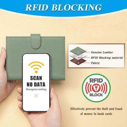 Passport Holder for Travel Women RFID Blocking Genuine Leather Passport Wallet with Card Slots, Zipper Coins Pocket, Cash Holder, Green