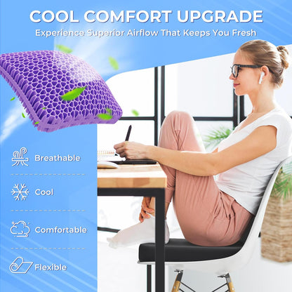 TushGuard Gel Seat Cushion for Long Sitting, Enlarged & Thickened Patent Design Office Chair Seat Cushion, Breathable Cooling Pads for Chairs, Soft Car Cushions for Wheelchair(XX-Large, Black)