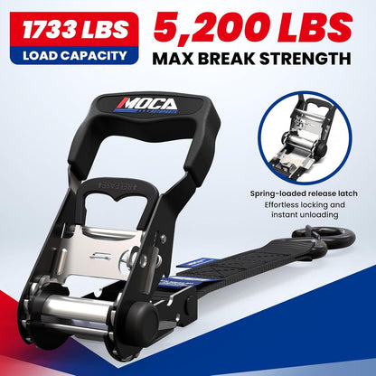 MOCA Heavy Duty Ratchet Tie Down Straps - 5200 Lbs Breaking Strength 1.6" x 8', Includes 4 Heavy Duty Ratchet Padded Handles & Coated Chromoly S Hooks & 4 Soft Loop Tie-Downs