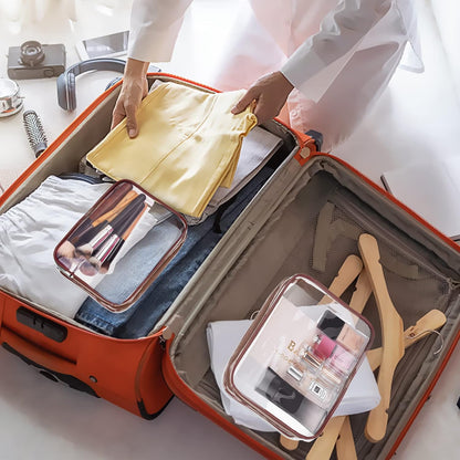 5Pcs Crystal Clear PVC Travel Toiletry Bag Kit for Women Men, Waterproof Vinyl Packing Organizer Storage Bags with Zipper Handle Straps, Cosmetic Pouch Carry on Airport Airline Compliant Bag Handbag