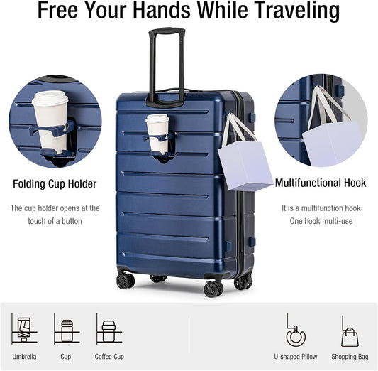 KYME Luggage Sets 3 Piece Hardshell 22in/26in/30in Suitcases with Spinner Wheels Hardside Suitcase Sets with TSA Lock Travel Rolling Luggage Set for Women Men Navy