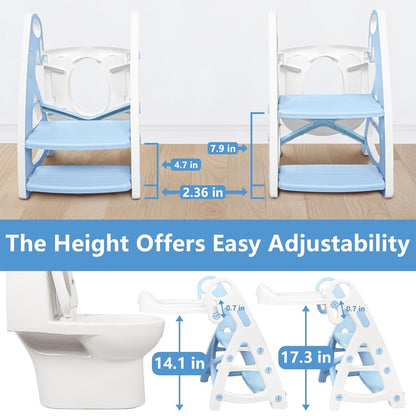 Potty Training Seat:2 in 1 Design Potty Seat for Toilet & Nursery Step Stool for Sink, Potty Training Toilet with Height Adjustable Ladder for Kids of All Ages (Arctic)