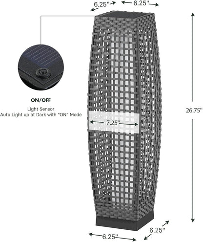 Grand patio 2-Piece Outdoor Floor Lamp Solar Powered Lantern Water-Resistant Wicker Deck Light for Garden or Porch - Medium Fuji, Silver Gray
