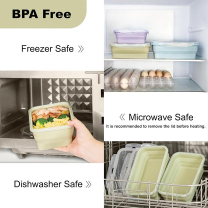 Extra Large Collapsible Silicone Food Storage Containers With Lids, 2 Pack 2000ml, XXL Foldable Bento Lunch Box, Big Meal Boxes for Kitchen, Camping, Dishwasher, Microwave, Freezer Safe