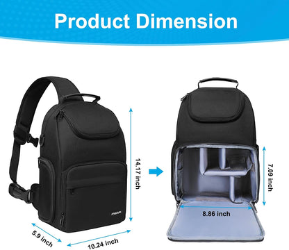 MOSISO Camera Sling Bag, DSLR/SLR/Mirrorless Camera Case Crossbody Photography Backpack with Tripod Holder&Removable Modular Inserts&PU Handle Compatible with Canon/Nikon/Sony, Black