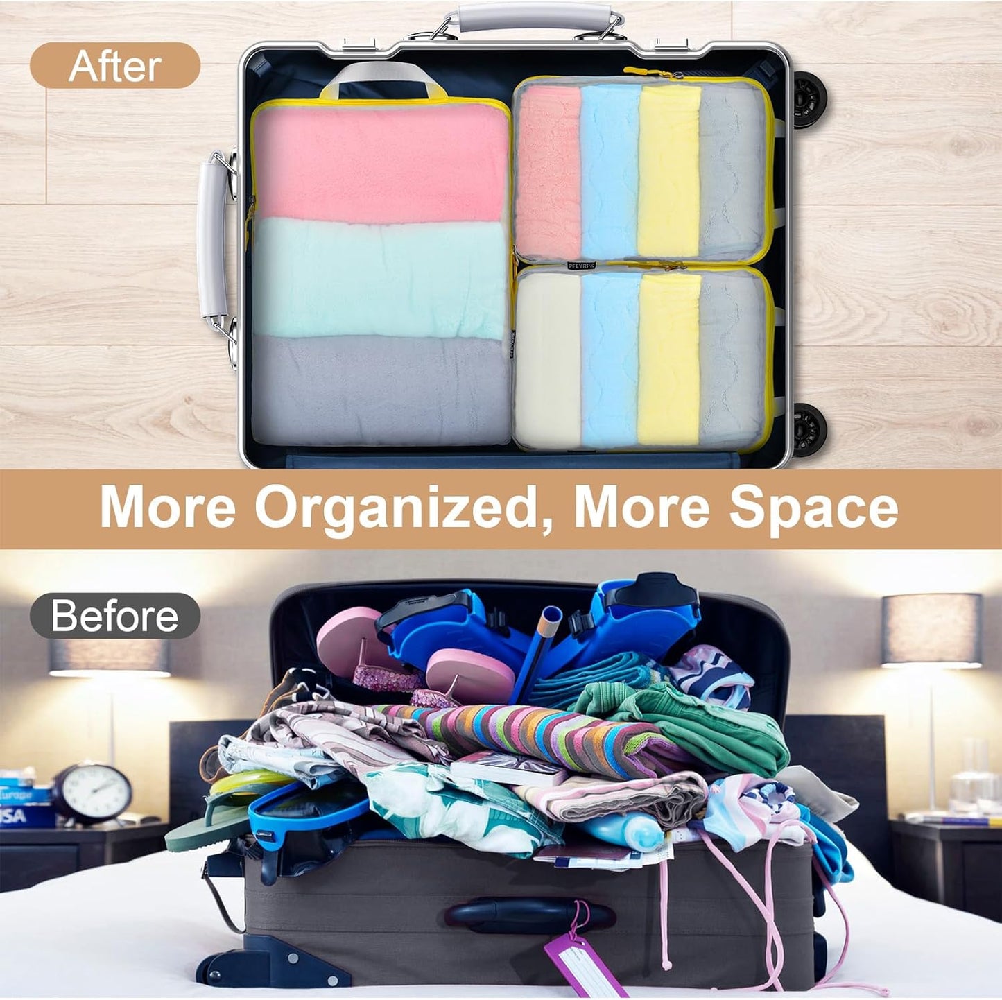 Lightweight Compression Packing Cubes for Suitcases, Compressible Expandable Travel Packing Organizer with Clear Toiletries and Backpack Bag, Travel Essentials for Carry on Luggage 7 Set