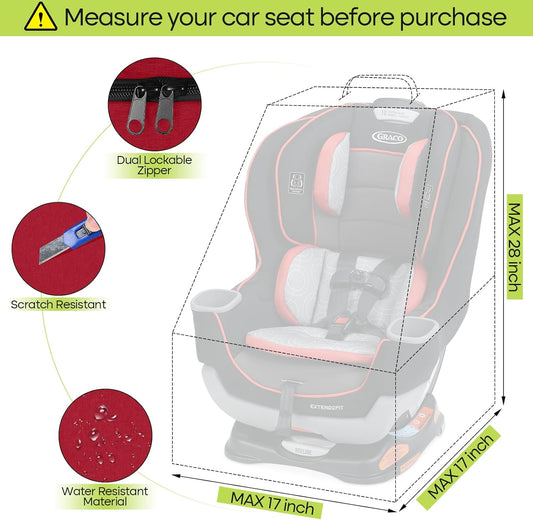 Padded Car Seat Travel Bag for Airplane, Heavy Duty Backpack for Air Travel, Water-Resistant Carrier with Shoulder Strap, Fits Most Car Seats (Red)
