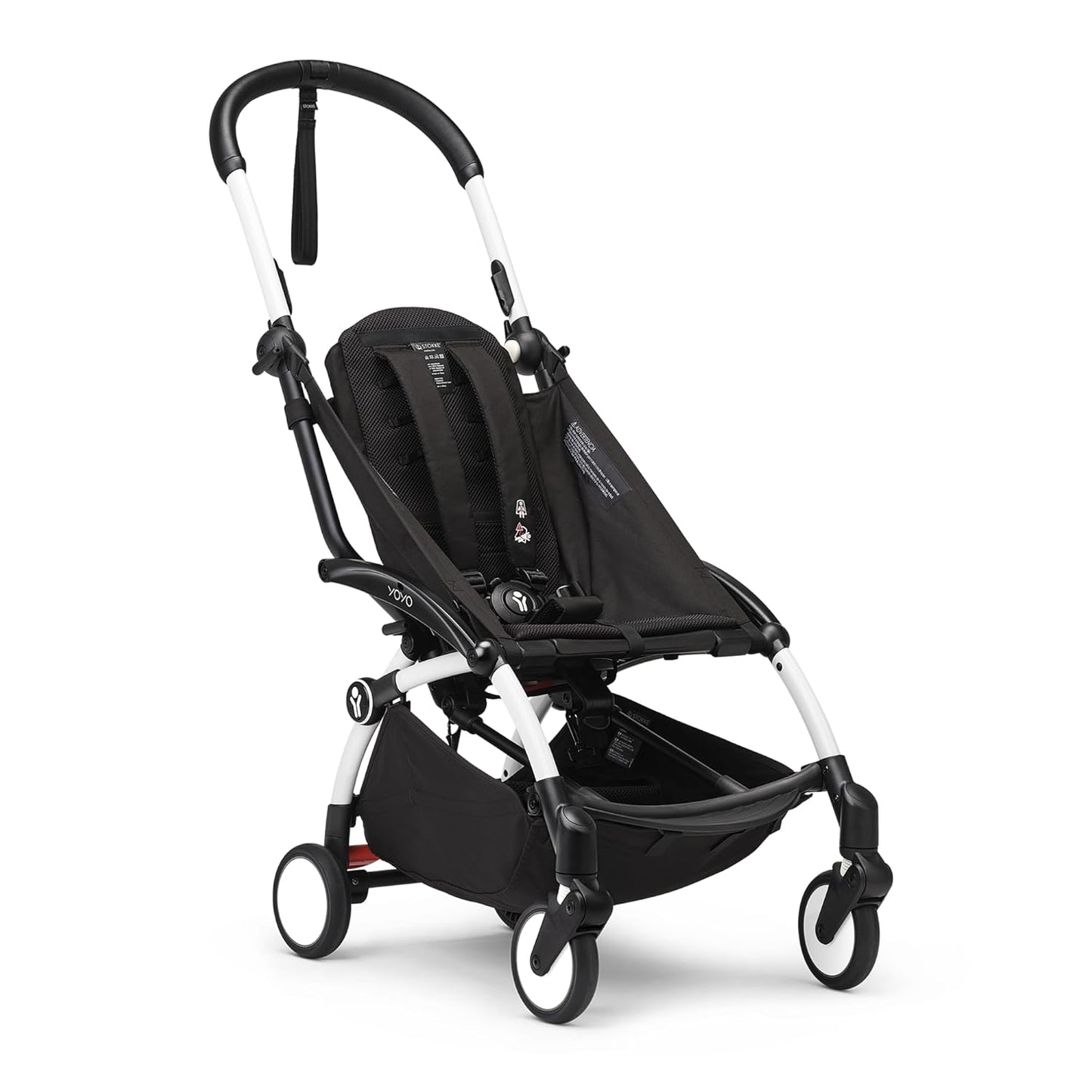 Stokke YOYO3 Frame, White - Textile Set Not Included - Comes with 5-Point Harness, Multi-Position Reclining Backrest, Canopy Extensions, Padded Shoulder Strap & Protective Storage Bag