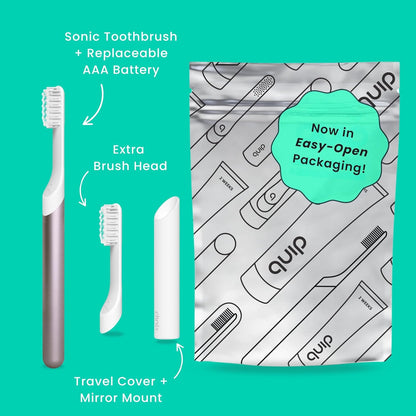 Quip Metal Sonic Toothbrush, Electric Toothbrush for Adults –Time Travel & Soft Bristles with Travel Case & Replaceable Brush Head -3-Month Battery Life - Dusk Plum