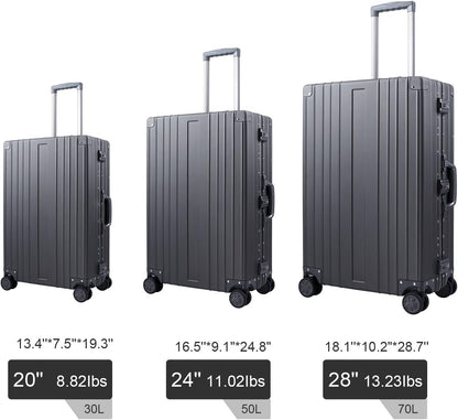 TRAVELKING All Aluminum Luggage Zipperless Hard Shell Luggage Case with TSA Lock Spinner Alloy Metal Suitcase (Grey, 28")