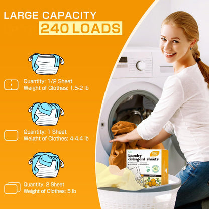 Soulink Laundry Detergent Sheets, 240 Loads - Eco-Friendly, Plant-Based, Hypoallergenic, No Plastic Jug (Orange Scent)