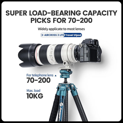 Fotopro Carbon Fiber Tripod 60 Inch 360 Degree Ball Head Quick Release Plate Lightweight Travel Tripod, Max Loads up to 17.6lbs, Blue