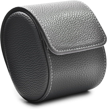 Oirlv Luxury Leather Travel Watch Case - Single Watch Box for Women - Portable Jewelry Storage Roll Organizer (Grey)
